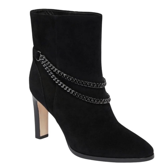 NWOB PAIGE Claire Black Suede Ankle Heeled Boots W/Double Chain Detail $398 Sz 6 - Picture 1 of 13